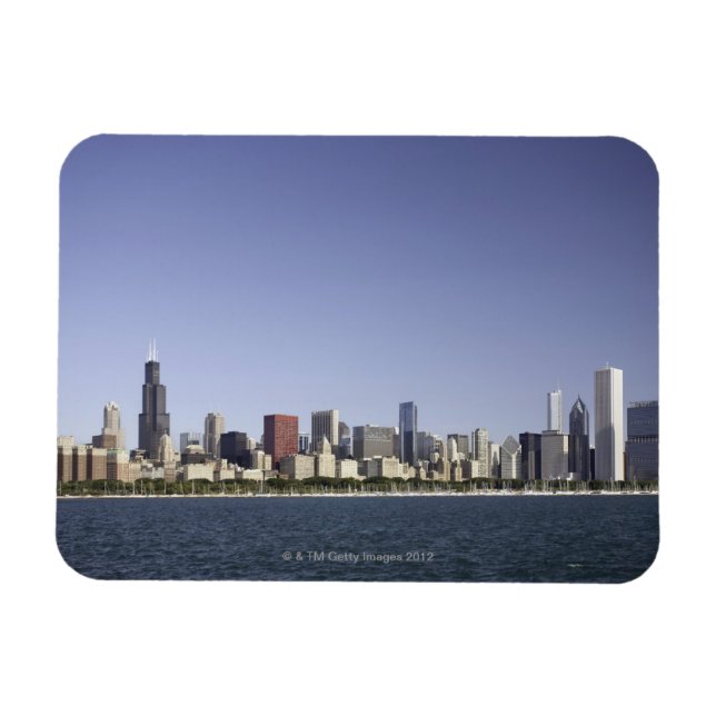 Imán Skyline de la ciudad de Chicago con el lago Michig (Horizontal)