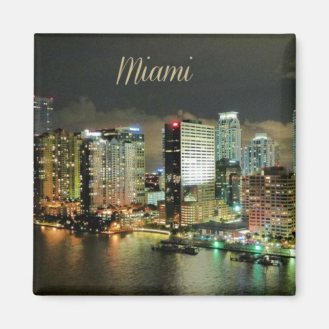 Imán Skyline de Miami de noche (Frente)