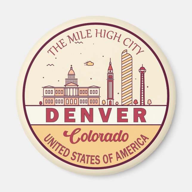 Imán Skyline Emblem de Denver Colorado (Frente)