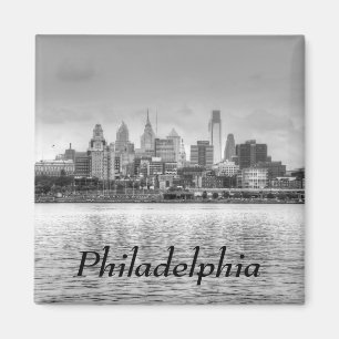 Imán Skyline Filadelfia en blanco y negro