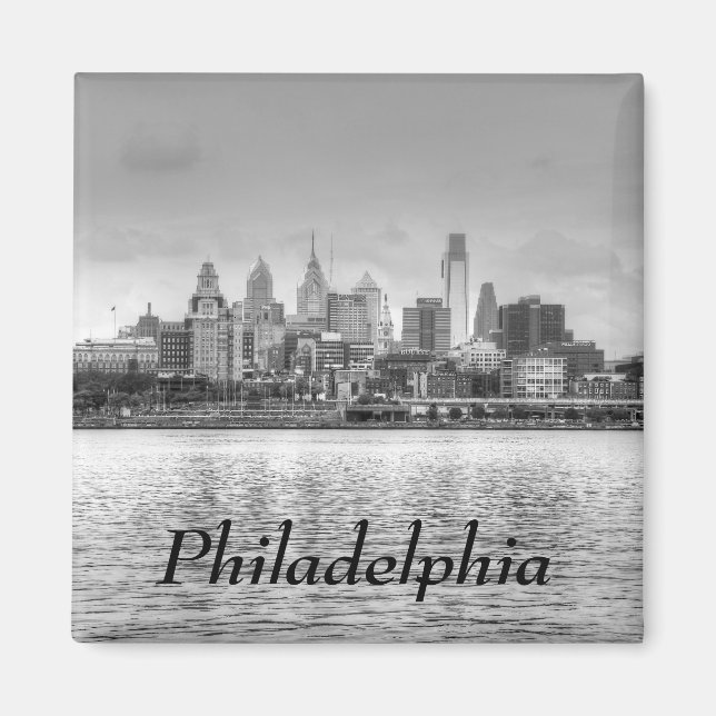 Imán Skyline Filadelfia en blanco y negro (Frente)