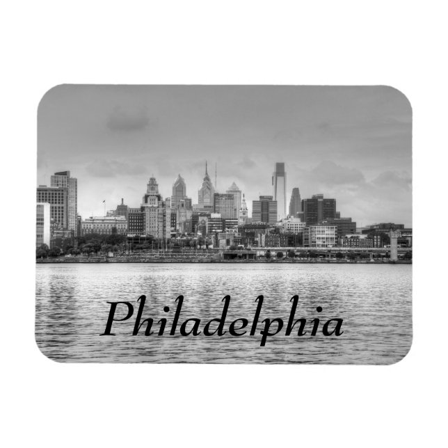 Imán Skyline Filadelfia en blanco y negro (Horizontal)