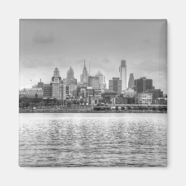 Imán Skyline Filadelfia en blanco y negro (Frente)