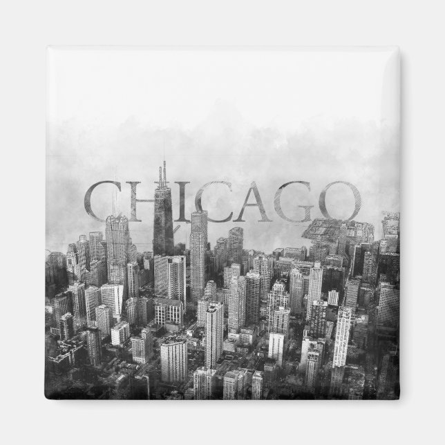 Imán Skyline Sketch de Chicago (Frente)