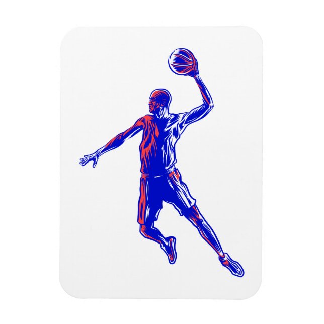 Imán Slam Dunk, jugador de baloncesto, diseño rojo y az (Vertical)