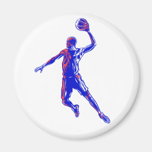 Imán Slam Dunk, jugador de baloncesto, diseño rojo y az