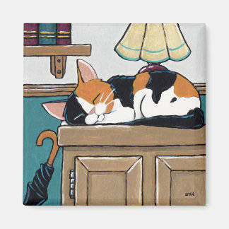 Imán Sleeping Calico Cat en la pintura del portapapeles