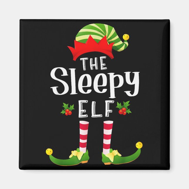 Imán Sleepy Christmas Elf Matching Pajama X-mas Party  (Frente)