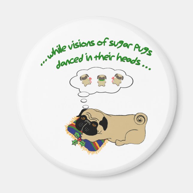 Imán Sleepy Pug Navidades|Fun Holiday Cita Cum Pug (Frente)