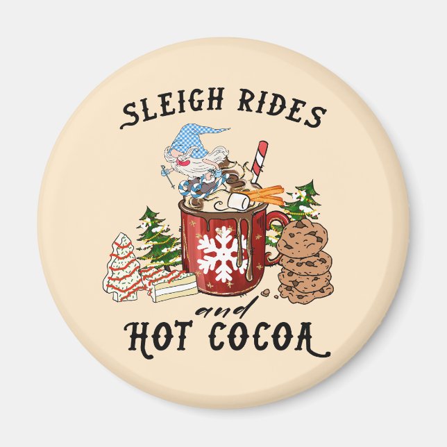 Imán Sleigh Rides y Hot Cocoa - Gnome escandinavo (Frente)