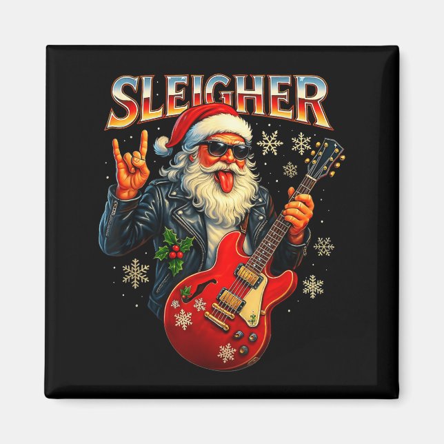Imán Sleigher Rock Santa Funny Metal Christmas Design  (Frente)