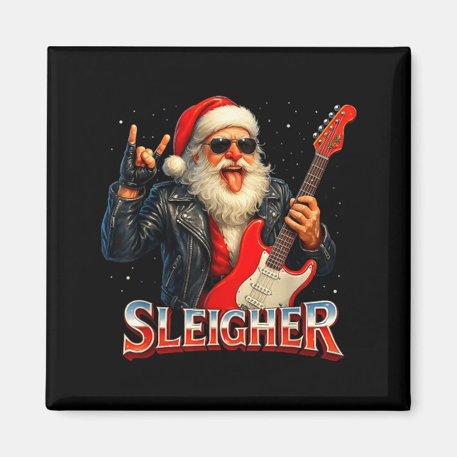 Imán Sleigher Rock Santa Funny Metal Christmas Design  (Frente)