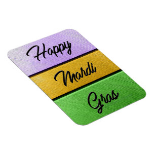 Imán SlipperyJoe's Happy Mardi Gras morado de oro verde