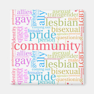 Imán SlipperyJoe's rainbow community words colorful ide