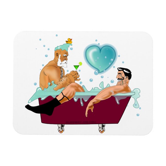 Imán SlipperyJoe's two gay men love cartoon bathtub soa (Horizontal)