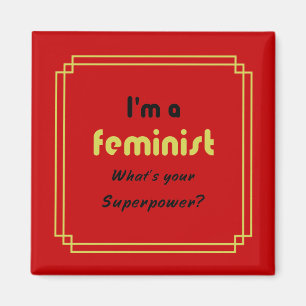 Imán Slogan de superpotencia feminista oro en rojo