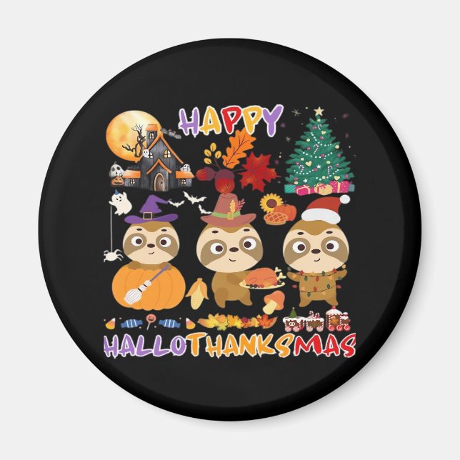 Imán Sloth Happy Hallothanksmas Gracioso Halloween Than (Frente)
