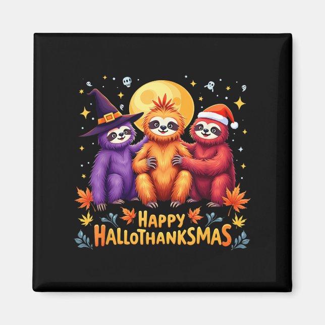 Imán Sloth Happy Hallothanksmas Halloween Acción de Gra (Frente)