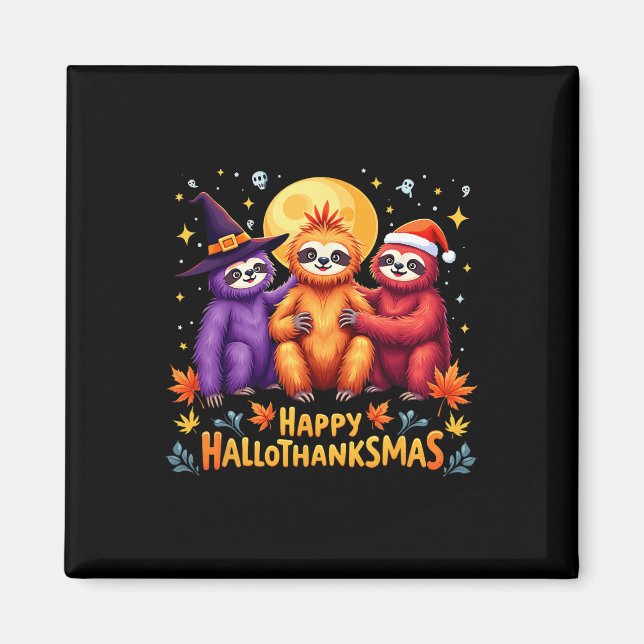 Imán Sloth Happy Hallothanksmas Halloween Acción de Gra (Frente)