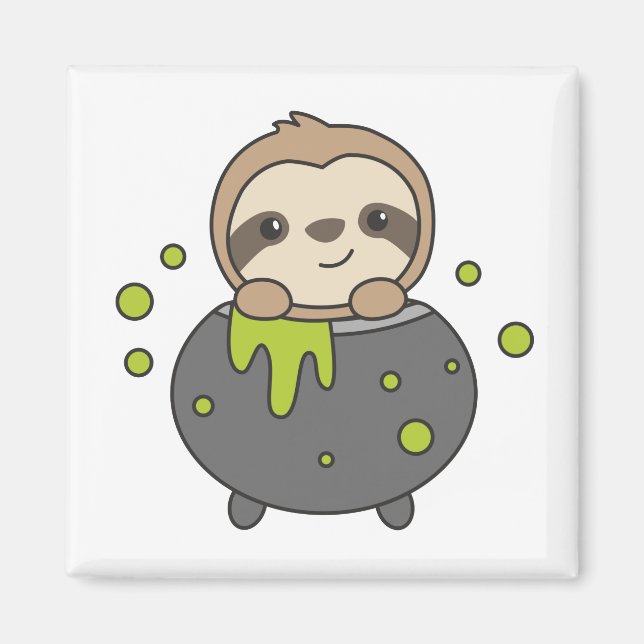 Imán Sloth Happy Halloween Cauldron Bat (Frente)