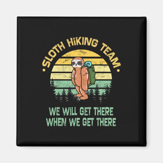 Imán Sloth Hiking Team Hiker Camper Funny Retro  (Frente)