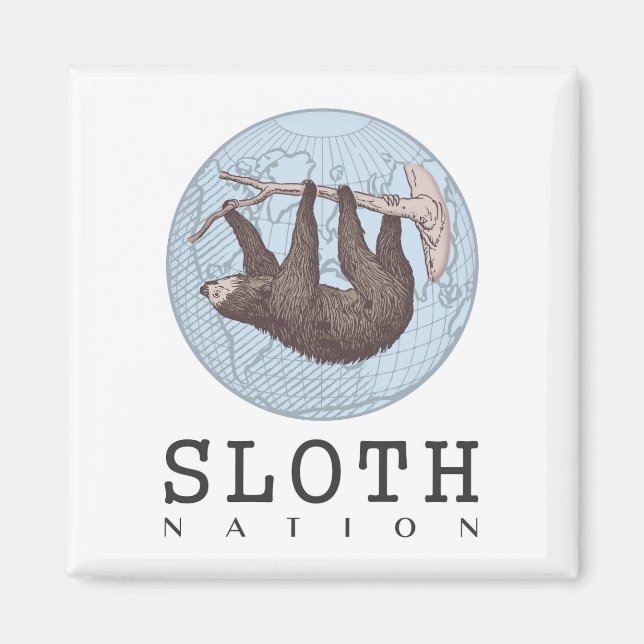 Imán Sloth on Tree and Globe with Sloth Nation Textos (Frente)