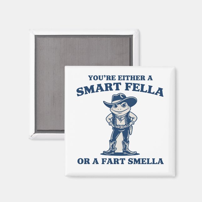 Imán Smart Fella or Fart Smella Retro Frog Meme Funny (Anverso/Reverso)