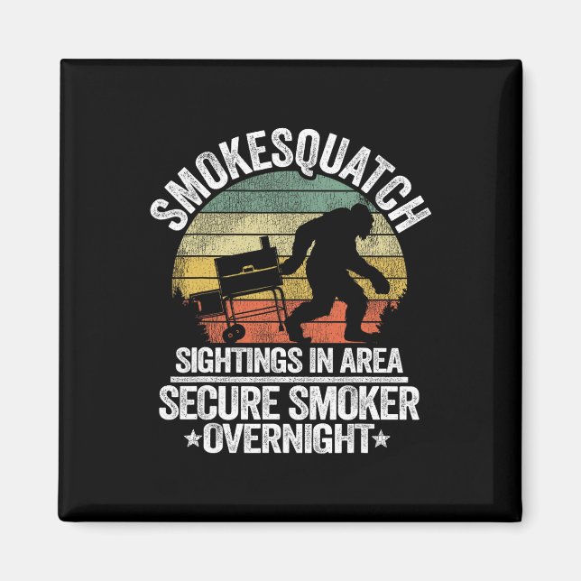 Imán Smokesquatch Sasquatch Fumar carne Grill Funny Bi (Frente)