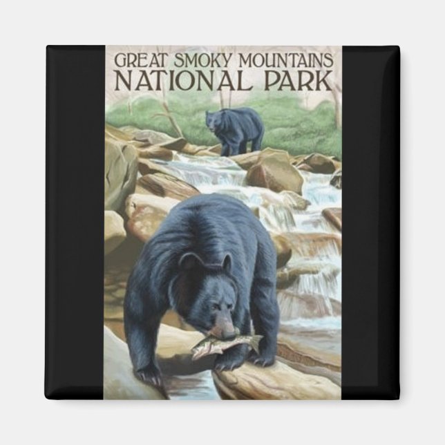 Imán Smokey Mountain Black Bear Fishing Fridge Magnet (Frente)