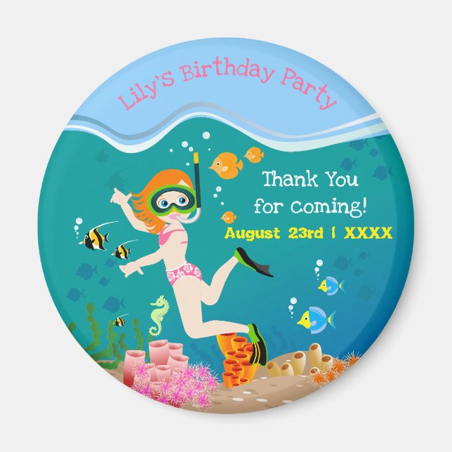 Imán Snorkeling con chica de peces tropicales Fiesta de (Frente)