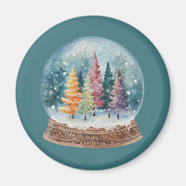Imán Snow Globe Colorful Christmas Tree Forest