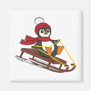 Imán Snow Sledding Penguin Cute Animals Winter