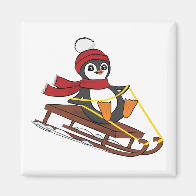 Imán Snow Sledding Penguin Cute Animals Winter (Frente)