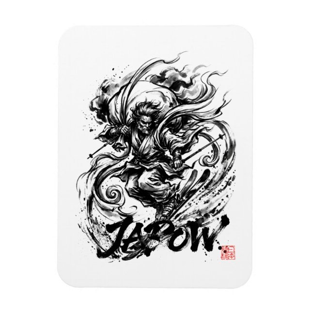 Imán Snowboard Brush Art - Skier Fujin God (Vertical)
