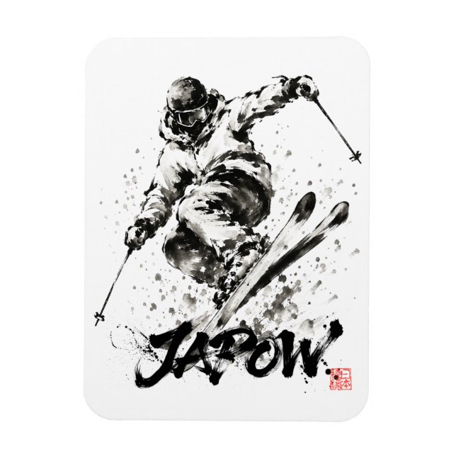 Imán Snowboard Brush Art - Skier Light (Vertical)