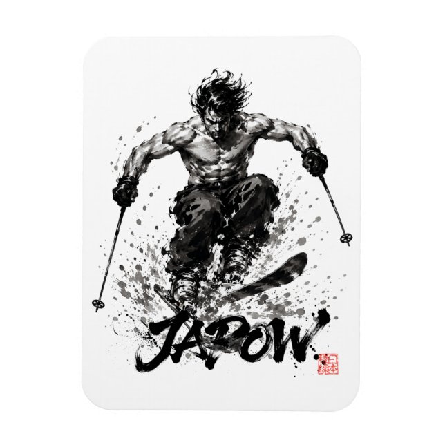 Imán Snowboard Brush Art - Skier Samurai Musashi Ski (Vertical)