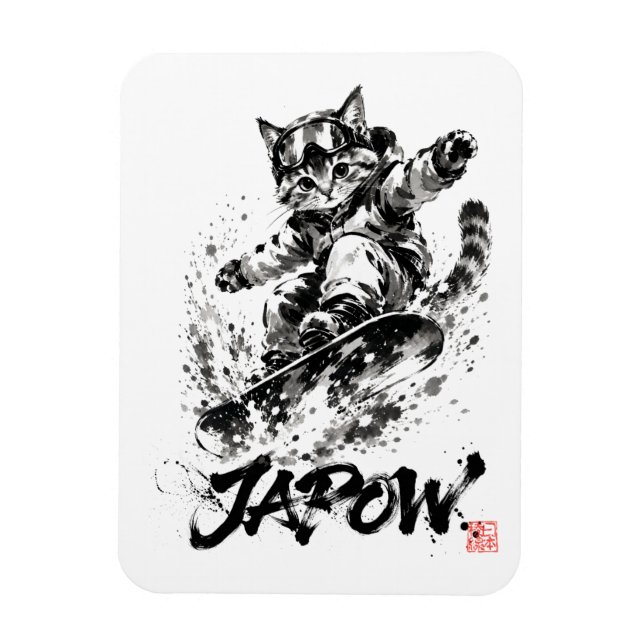 Imán Snowboard Brush Art - Snowboarder cat (Vertical)