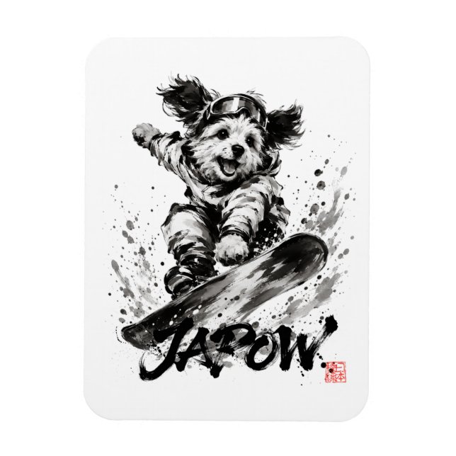 Imán Snowboard Brush Art - Snowboarder Dog (Vertical)