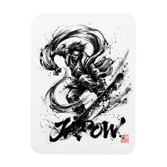 Imán Snowboard Brush Art - Snowboarder Fujin God (Vertical)