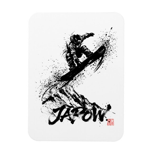Imán Snowboard Brush Art - Snowboarder Grab Jump (Vertical)