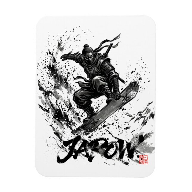 Imán Snowboard Brush Art - Snowboarder Ninja (Vertical)