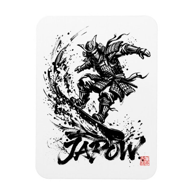 Imán Snowboard Brush Art - Snowboarder Samurai (Vertical)