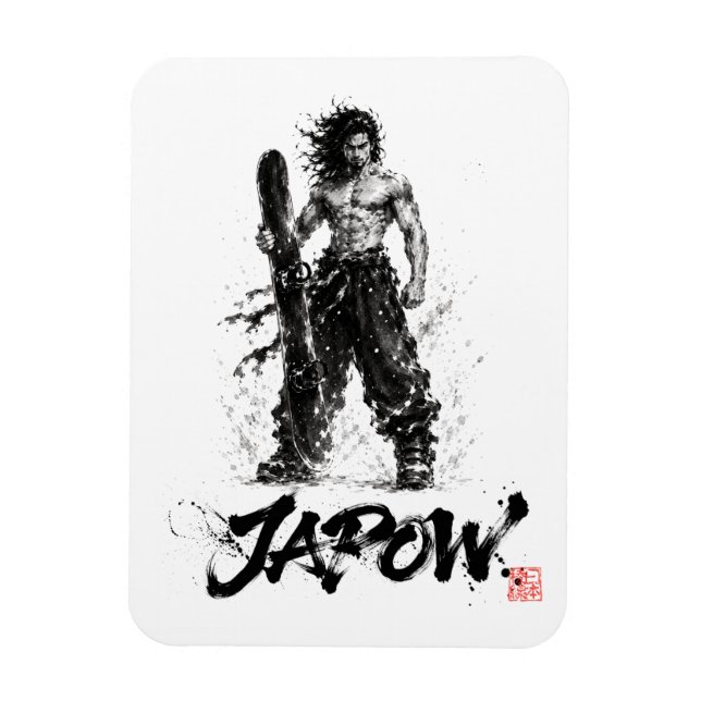 Imán Snowboard Brush Art - Standing Samurai Musashi (Vertical)