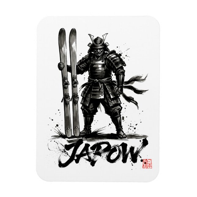 Imán Snowboard Brush Art - Standing Samurai Ski (Vertical)