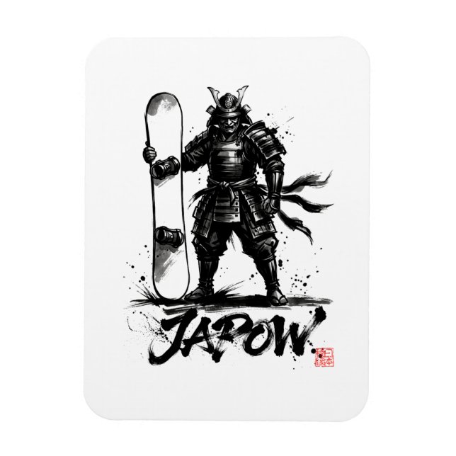 Imán Snowboard Brush Art - Standing Samurai snowboard  (Vertical)