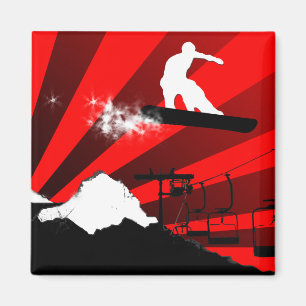 Imán snowboard. rayos rojos