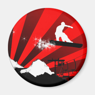 Imán snowboard. rayos rojos