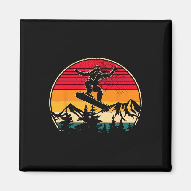 Imán Snowboard Retro Sunset Style Snowboard Winter S (Frente)