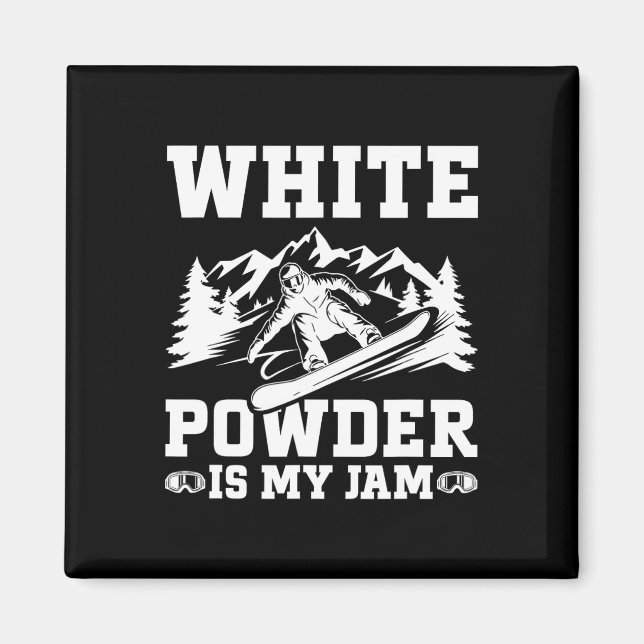 Imán Snowboard White Powder Nieve Invierno Snowboard (Frente)