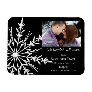Imán Snowflake on Black Winter Wedding Save the Date